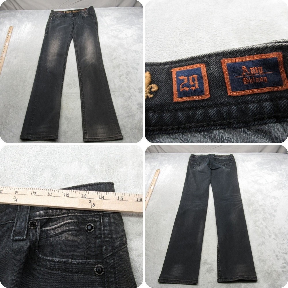 Rock Revival Denim Jeans Womens 29‎ Black Amy Skinny Zip Fly Embellished 29x33